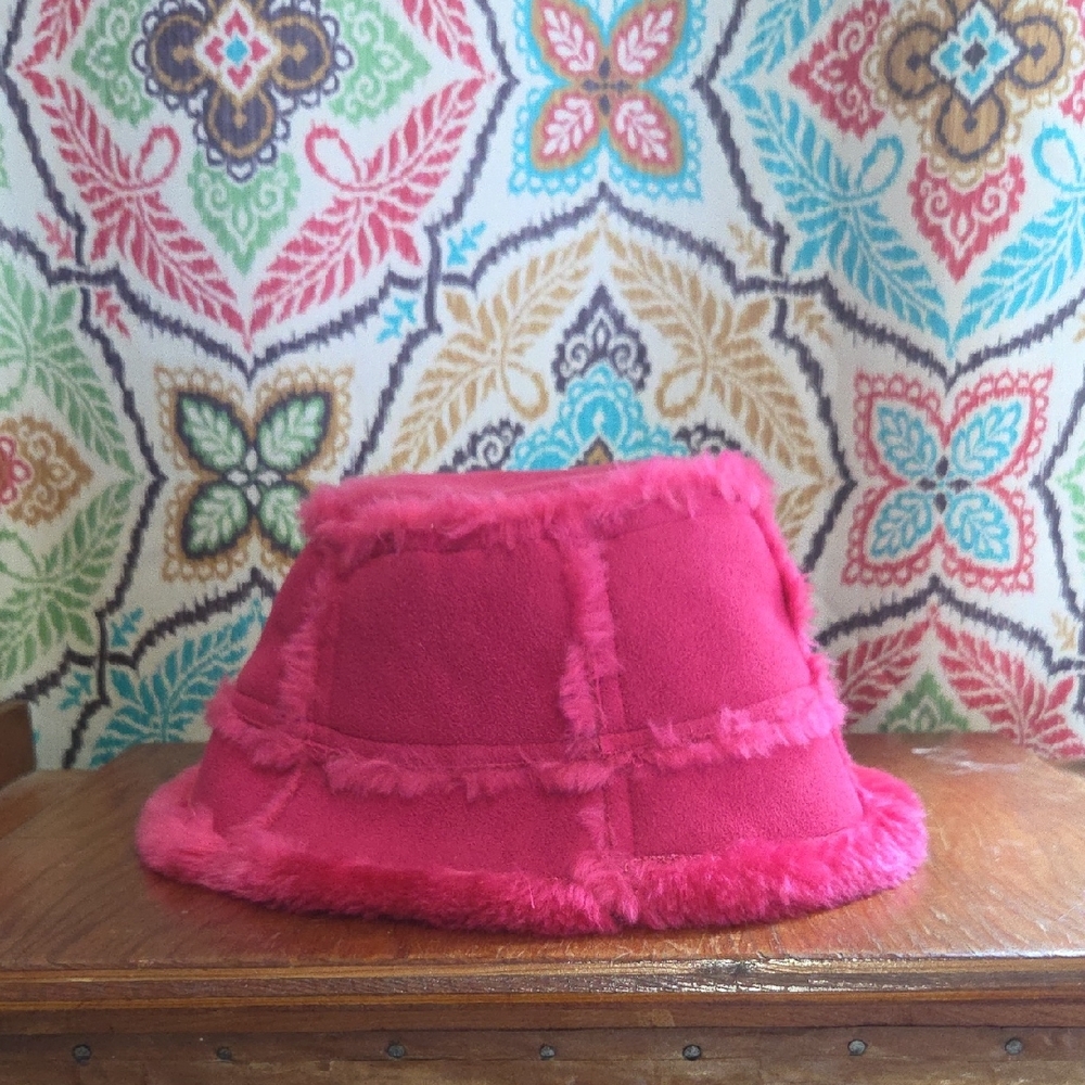 Pink Fuzzy Reversible Bucket Hat